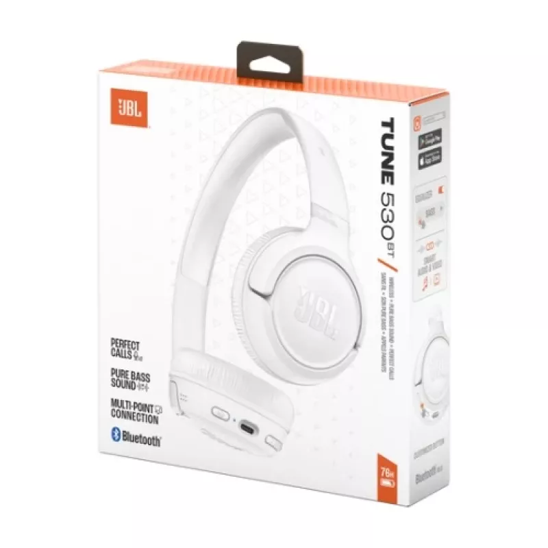 JBL Tune 530BT Bezprzewodowe Słuchawki Nauszne z Pure Bass, Bluetooth 5.3, Bateria 57 Godzin, Składana Konstrukcja – Białe
