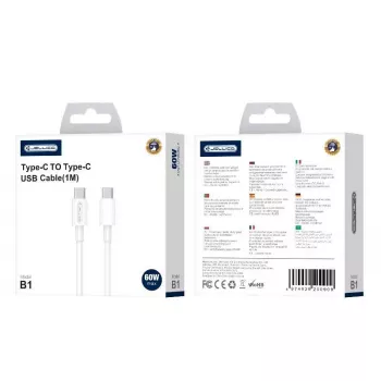 Jellico B1 Durable-Soft Uniwersalny kabel USB-C do USB-C do danych i szybkiego ładowania PD 20W 1m Biały