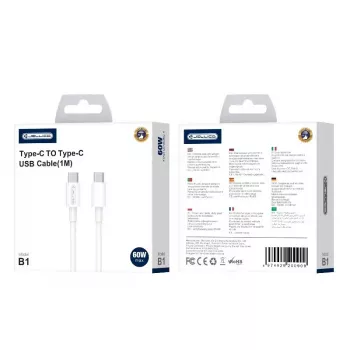 Jellico B1 Durable-Soft Uniwersalny kabel USB-C do USB-C do danych i szybkiego ładowania PD 20W 1m Biały