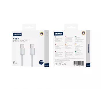 Jellico IP15 Woven Cotton iPhone 15 / 16 USB-C do USB-C Kabel do danych i szybkiego ładowania PD 60W 1m Biały
