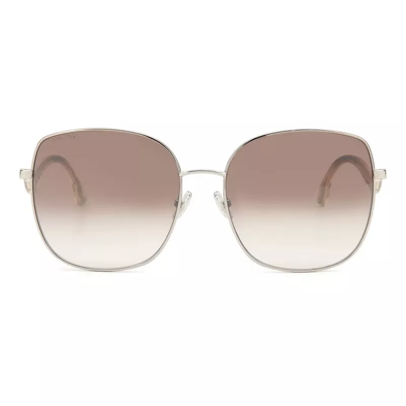 JIMMY CHOO Mamie-S 3YG Damskie okulary przeciwsłoneczne motylkowe, złota metalowa oprawka, brązowe gradientowe szkła 60/17/145 mm