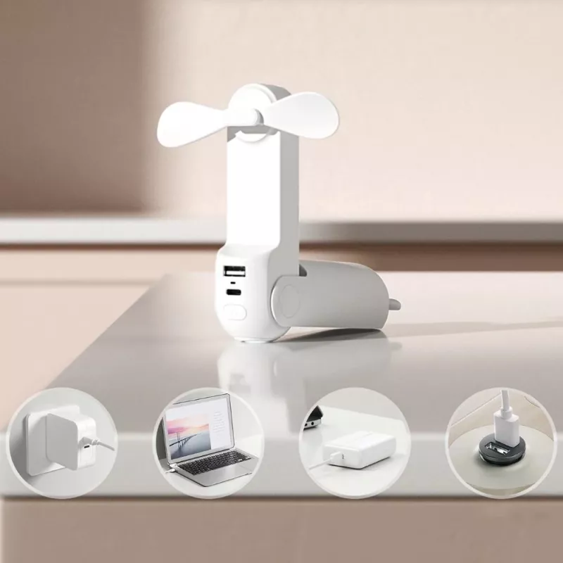 JISULIFE Wentylator ręczny Fan 8 Plus White – 5000mAh, USB-C, 46 godz. pracy na baterii, wyświetlacz LED, power bank