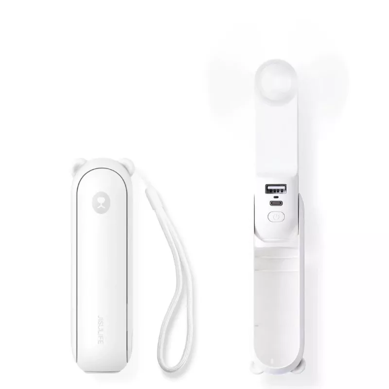 JISULIFE Wentylator ręczny Fan 8 Plus White – 5000mAh, USB-C, 46 godz. pracy na baterii, wyświetlacz LED, power bank