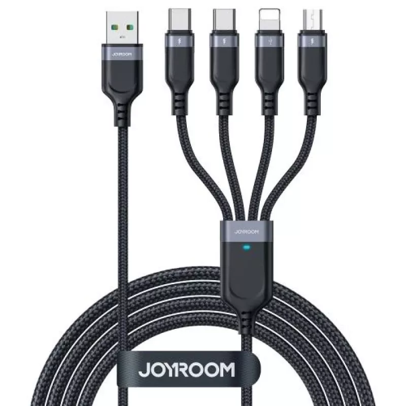 Joyroom 4-in-1 USB - Lightning/Type-C/Type-C/Micro USB Kabel Multi-Color Series A18, 3,5A, 1,2m, Czarny (S-1T4018A18c)