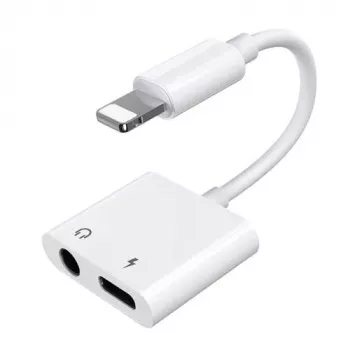 Joyroom Adapter Lightning do Lightning/3.5mm Mini Jack, 0,12m, Biały (S-Y104)