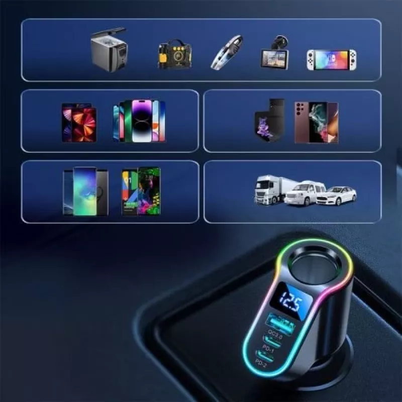 Ładowarka samochodowa Joyroom 4-w-1 Bluetooth FM Transmitter PD 150W Czarny (JR-CL21)