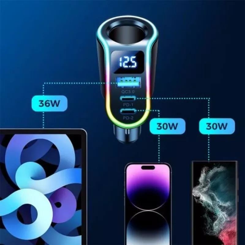 Ładowarka samochodowa Joyroom 4-w-1 Bluetooth FM Transmitter PD 150W Czarny (JR-CL21)