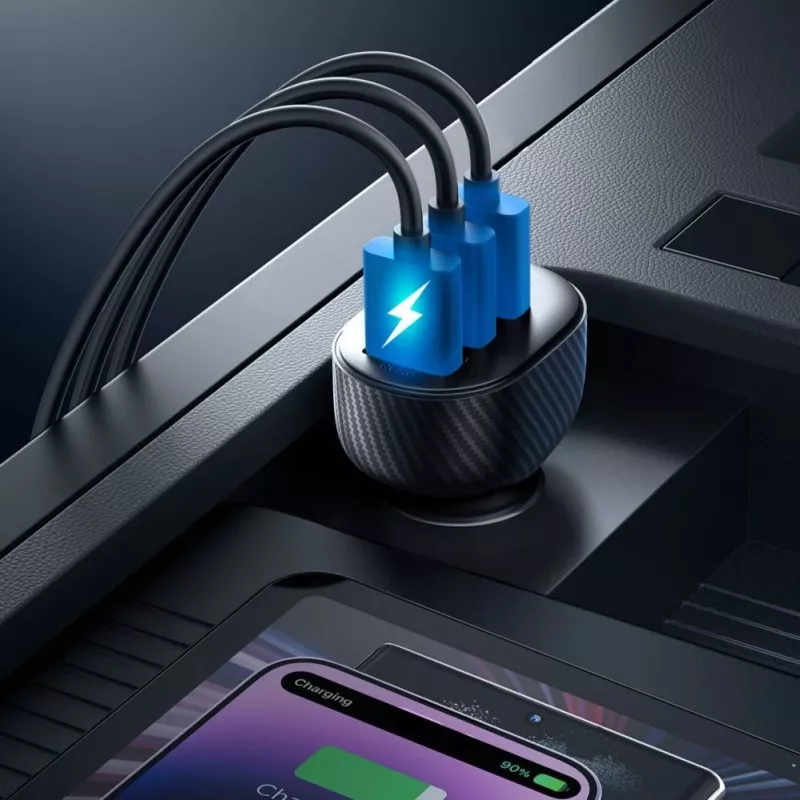 Joyroom JR-CCD03 Ładowarka samochodowa z wyświetlaczem cyfrowym, 3x USB-A, 17W, 3.4A, czarna