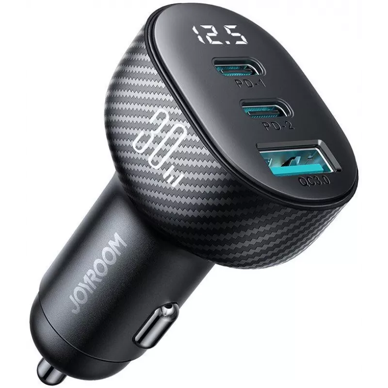 Joyroom JR-CCD04 Ładowarka samochodowa 30W 2x USB-C USB-A z wyświetlaczem cyfrowym - Czarny