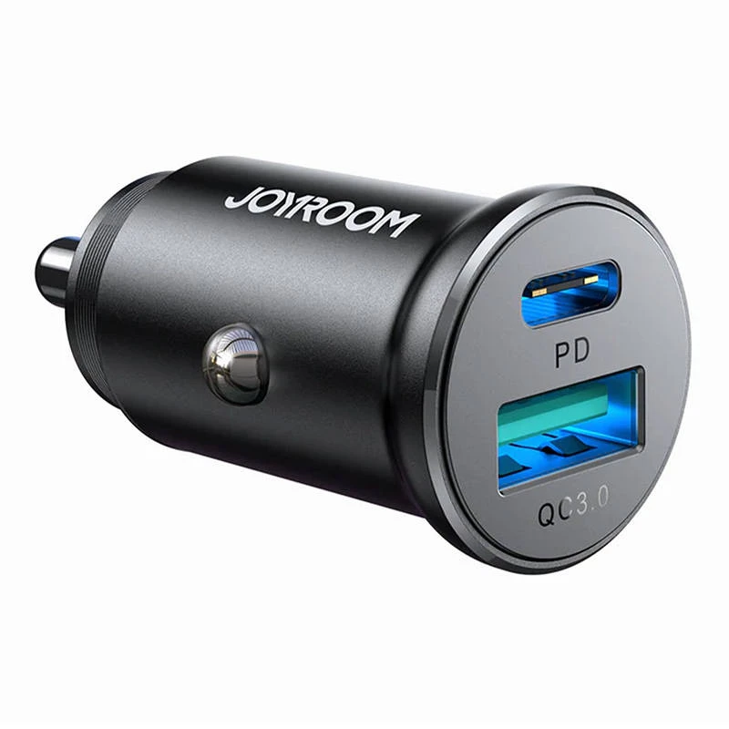 Joyroom JR-CCN05 Mini Car Charger 30W USB-A USB-C Czarny