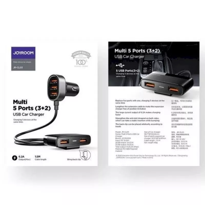 Joyroom JR-CL03 Ładowarka samochodowa 5-w-1, 31W, 5 portów USB-A, Czarna