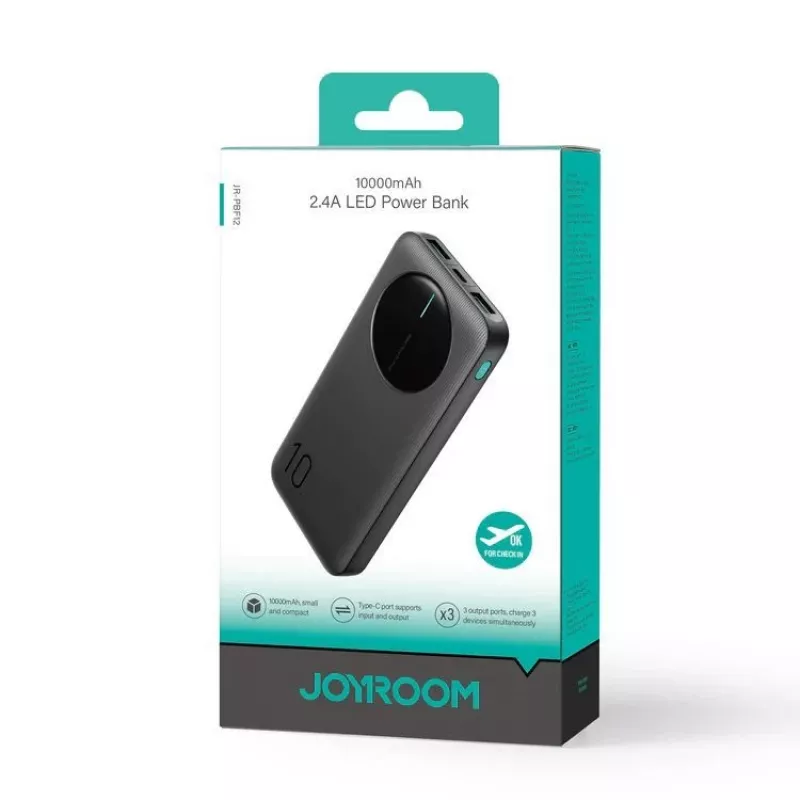 Joyroom JR-PBF12 Power Bank 10000mAh 2.4A 2x USB-A 1x USB-C Czarny