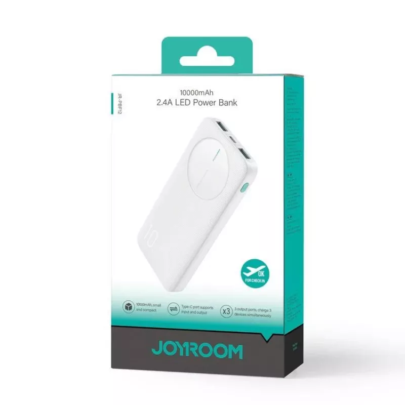 Joyroom JR-PBF12 Power Bank 10000mAh 2.4A Dual USB-A USB-C Biały