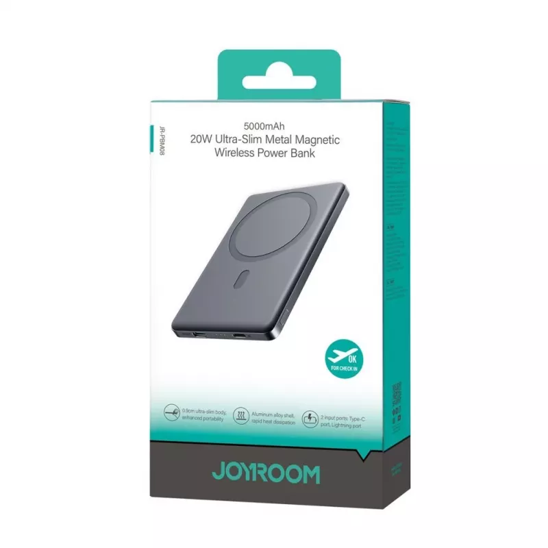 Joyroom JR-PBM08 5000mAh 20W Ultra-Thin Magnetic Wireless Power Bank - Gray