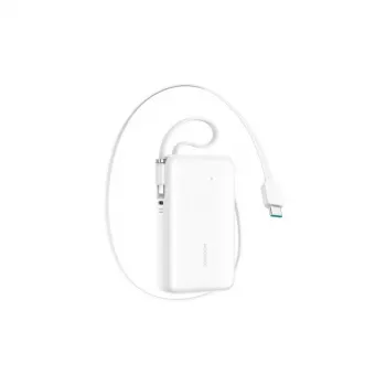 Joyroom JR-PR2L Power Bank 10000 mAh 35W z wbudowanym wysuwanym kablem USB-C i Lightning (0,7 m) Biały