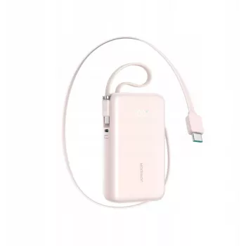 Joyroom JR-PR2L Power Bank 10000 mAh 35W z wyświetlaczem cyfrowym, wbudowanym chowanym 2x kabel Type-C z paskiem (0,7m) Różowy