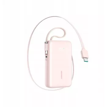 Joyroom JR-PR2L Power Bank 10000 mAh 35W z Wyświetlaczem Cyfrowym, Wbudowanymi Kabelkami USB-C i Lightning (0.7m) Różowy