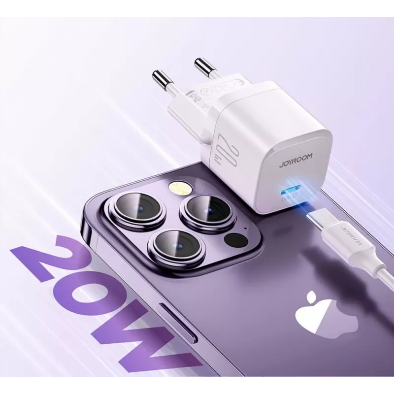 JOYROOM JR-TCF02 Ładowarka sieciowa USB-C PD 20W z kablem USB-C - Biała