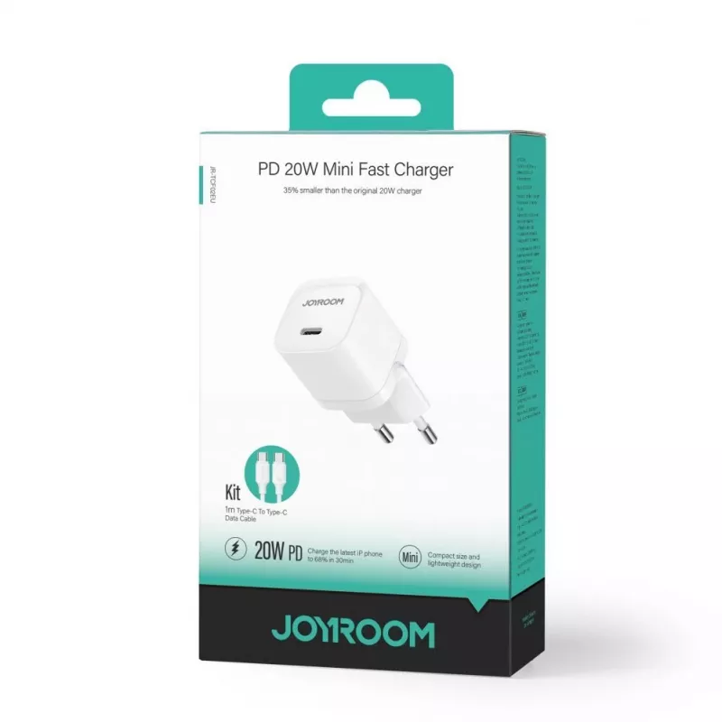 JOYROOM JR-TCF02 Ładowarka sieciowa USB-C PD 20W z kablem USB-C - Biała