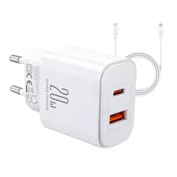 JOYROOM JR-TCF05 Flash 20W USB-C PD Ładowarka z kablem USB-C na Lightning 1m Biały