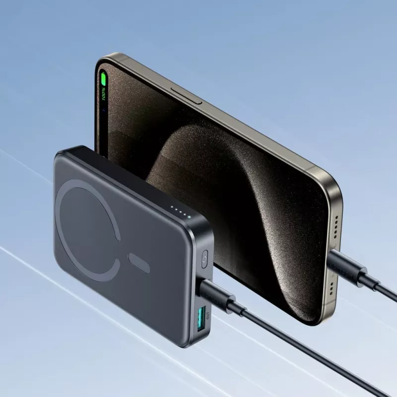JOYROOM JR-W020 20W 10000mAh MagSafe Power Bank z kablem USB-C na USB-C 0,25 m - Czarny