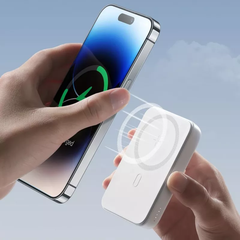 Joyroom JR-W020 20W Mini Magnetyczna Bezprzewodowa Power Bank 10000mAh Biały z kablem USB na Type-C 0,25m