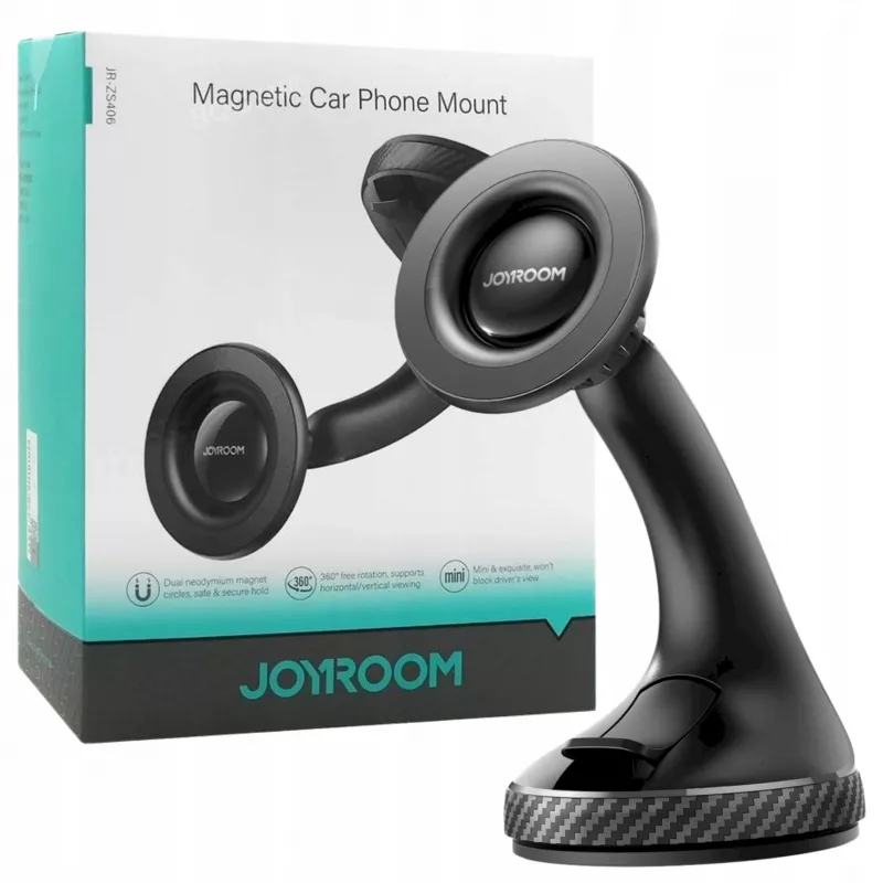 JOYROOM JR-ZS406-BLK Magnetyczny uchwyt samochodowy na szybę, obrót 360°, czarny