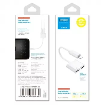 Joyroom Lightning na 2x Lightning Audio i Ładowania Rozdzielacz Adapter Biały (S-Y104)