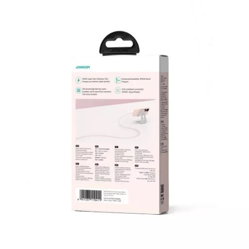 Joyroom Multi-Color Series USB-A do USB-C Szybkie ładowanie i kabel do transmisji danych, 100W, 1m, Różowy (S-A34)