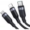 JOYROOM S-1T3018A18 kabel ładujący 3-w-1 USB-A na USB-C/Micro-USB/Lightning, 30cm pleciony nylon, 3.5A, czarny