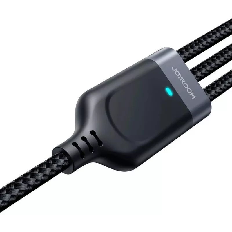 JOYROOM S-1T3018A18 kabel ładujący 3-w-1 USB-A na USB-C/Micro-USB/Lightning, 30cm pleciony nylon, 3.5A, czarny