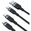 JOYROOM S-1T3018A18 kabel ładujący 3-w-1 USB-A na USB-C/Micro-USB/Lightning, 30cm pleciony nylon, 3.5A, czarny