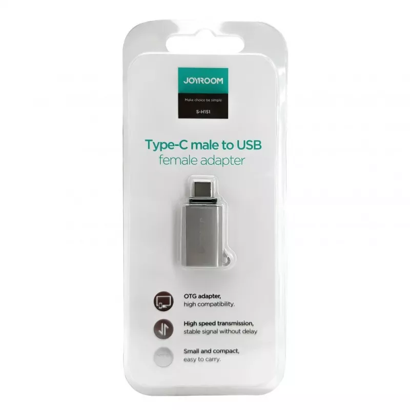 Joyroom USB-C Męski na USB-A Żeński Adapter Mini S-H151 Srebrny