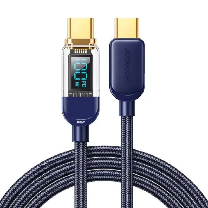 Joyroom USB-C do USB-C Kabel danych 100W, 1.2m z wyświetlaczem cyfrowym Niebieski (S-CC100A4)