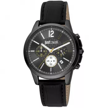 Zegarek JUST CAVALLI MAN JC1G175L0245 42mm Kwarcowy Analogowy Niebieska Tarcza Brązowy Pasek Skórzany