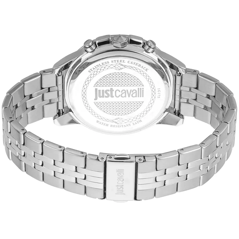 JUST CAVALLI MAN JC1G175M0255 Zegarek analogowy kwarcowy 42mm Stal nierdzewna Bransoleta mesh Czarna tarcza