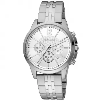 JUST CAVALLI MAN JC1G175M0255 Zegarek analogowy kwarcowy 42mm Stal nierdzewna Bransoleta mesh Czarna tarcza