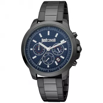 JUST CAVALLI MAN JC1G178M0075 44mm Zegarek Kwarcowy Analogowy Stal Nierdzewna Bransoleta Mesh Milanese Niebieska Tarcza