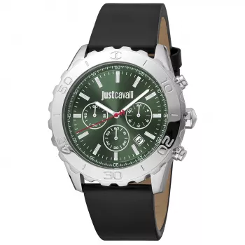JUST CAVALLI MAN JC1G214L0015 46mm Zegarek Kwarcowy Analogowy Czarna Tarcza Czarny Pasek Skórzany