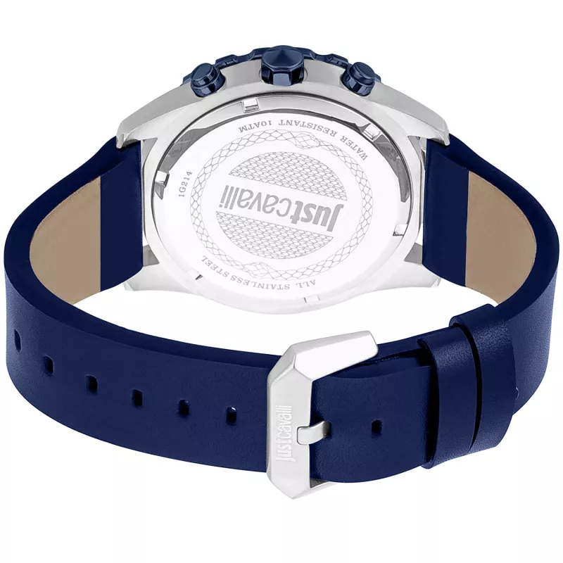 Zegarek JUST CAVALLI MAN JC1G214L0045 44mm Niebieska Tarcza Skórzany Pasek
