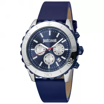Zegarek JUST CAVALLI MAN JC1G214L0045 44mm Niebieska Tarcza Skórzany Pasek