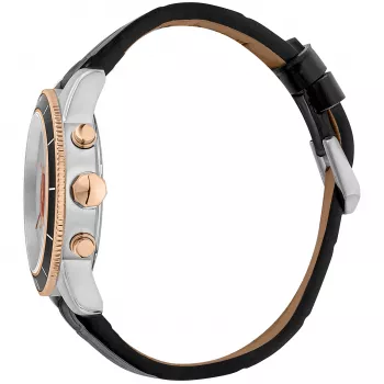 JUST CAVALLI MAN JC1G215L0035 42mm Zegarek Kwarcowy Analogowy Czarna Tarcza Czarny Pasek Skórzany