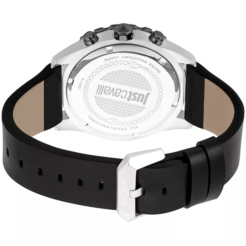 Zegarek JUST CAVALLI MAN JC1G214L0035 (45mm) - Czarna tarcza, czarny pasek skórzany