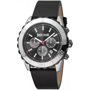 Zegarek JUST CAVALLI MAN JC1G214L0035 (45mm) - Czarna tarcza, czarny pasek skórzany