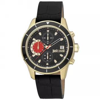 Zegarek JUST CAVALLI MAN JC1G215L0025 (42mm) - Czarna tarcza, skórzany pasek
