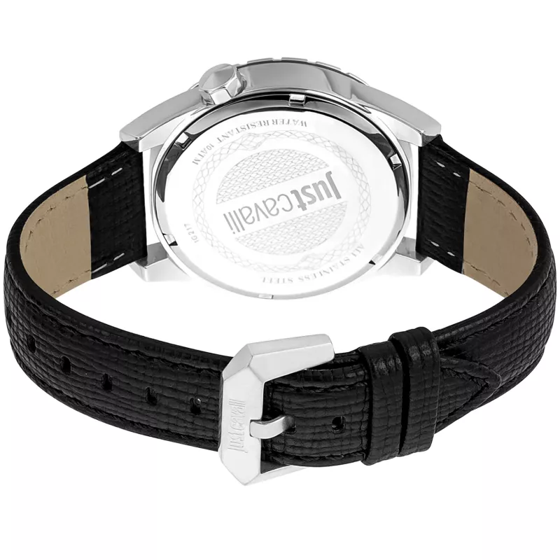 JUST CAVALLI Męski Zegarek Kwarcowy Analogowy JC1G217L0025 42mm Niebieska Tarcza Niebieski Pasek Skórzany