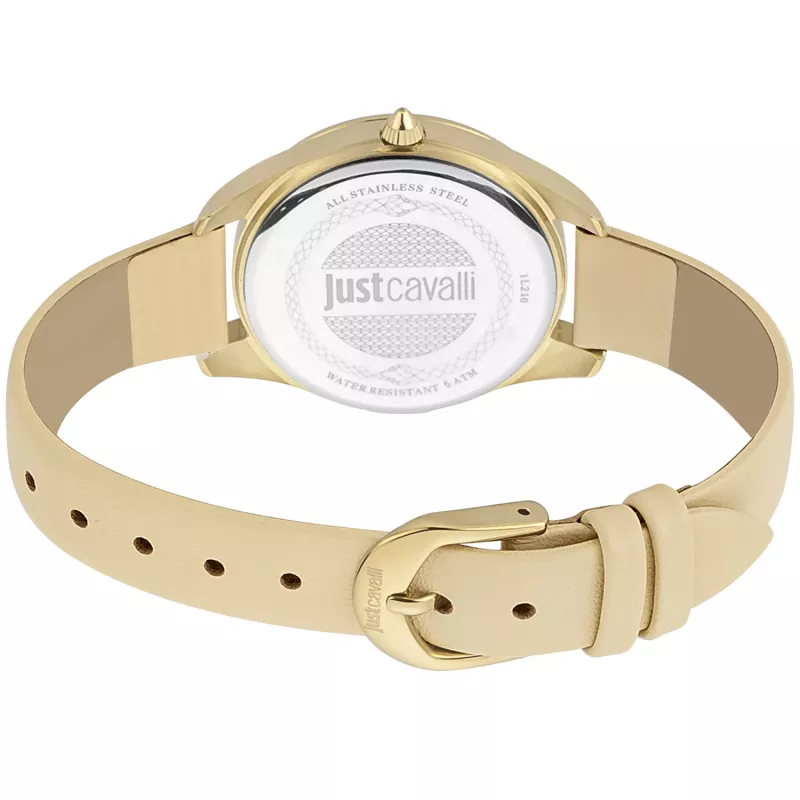 Zegarek damski JUST CAVALLI JC1L210L0015 32mm Srebrna tarcza Brązowy pasek skórzany