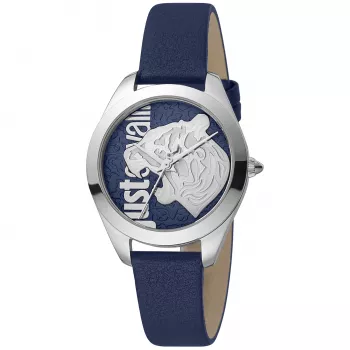 Zegarek damski JUST CAVALLI JC1L210L0115 32mm Srebrna tarcza Biały skórzany pasek