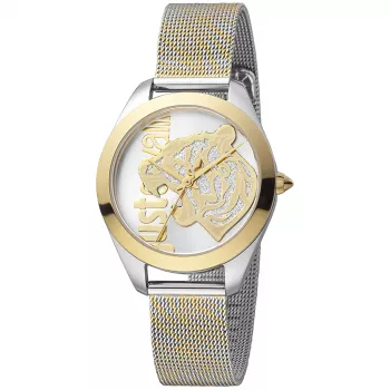 Zegarek damski JUST CAVALLI JC1L210M0065 32mm Srebrny Stal nierdzewna Bransoleta mesh mediolański