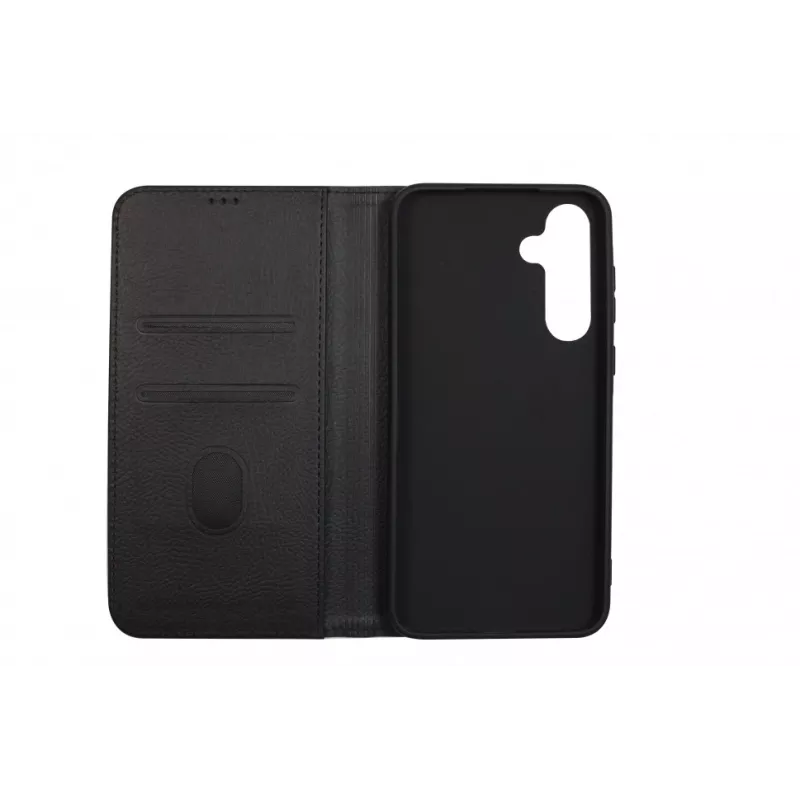 JUST MUST JM Stand Flip Case do Samsung Galaxy A35 5G, czarny – etui portfelowe z PU skóry z kieszeniami na karty i podstawką